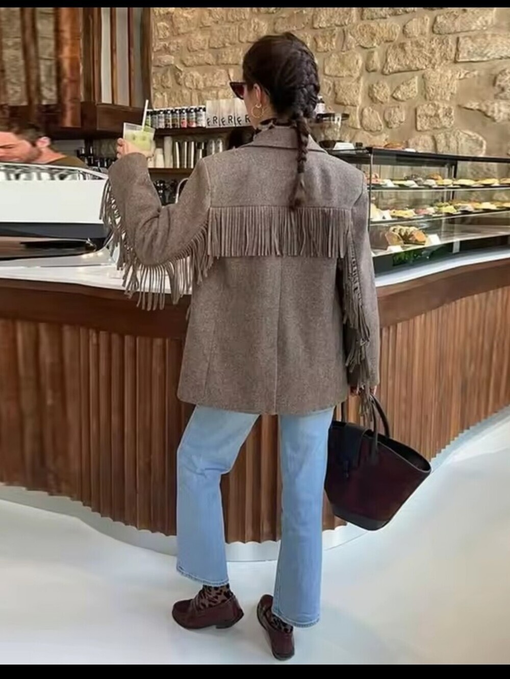 Elegant Women Blazer Coat Turn down Collar Full Sleeve Tassel Solid Thick Warm J - Picture 11 of 11